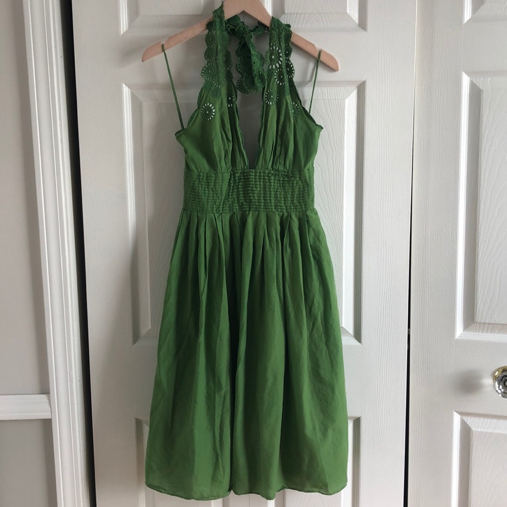 Catherine Malandrino Green Eyelet Halter Dress